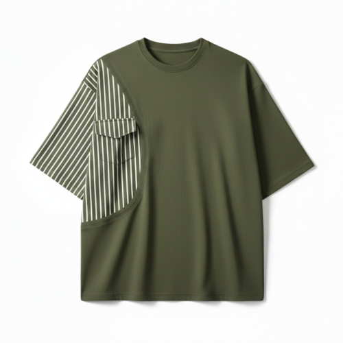 Stripe pocket Oversized T-shirt - Olive