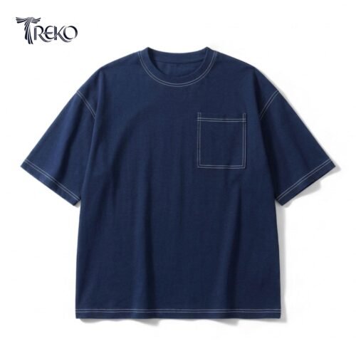 Contrast Stitch Oversized Drop Shoulder T-shirt - Navy blue