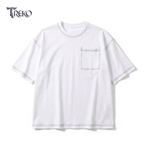 Contrast Stitch Oversized Drop Shoulder T-shirt - White