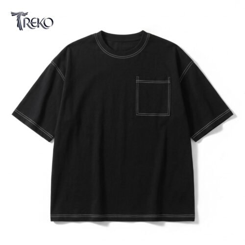 Contrast Stitch Oversized Drop Shoulder T-shirt - Black