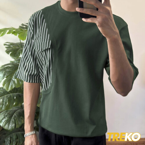 Stripe pocket Oversized T-shirt - Bottle Green