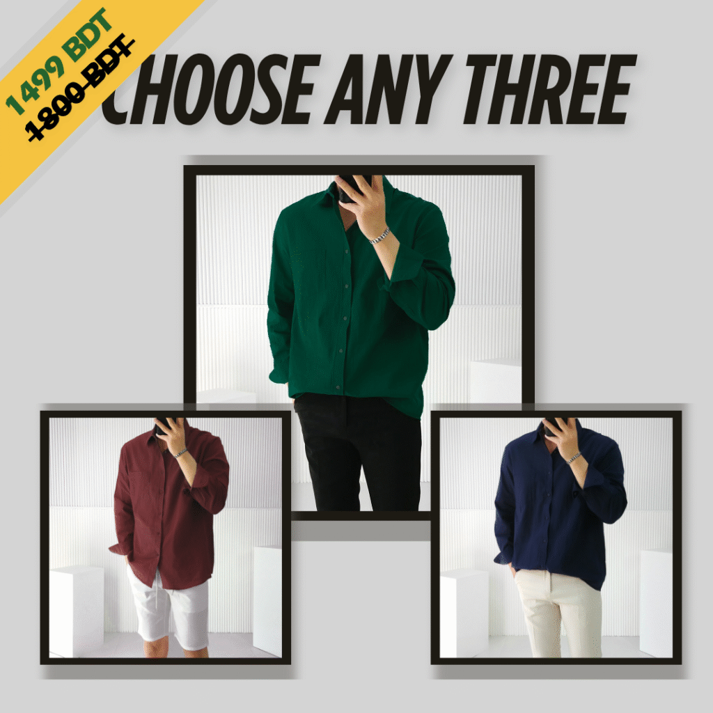 3 Pieces Combo- Solid Casual Shirt - Treko