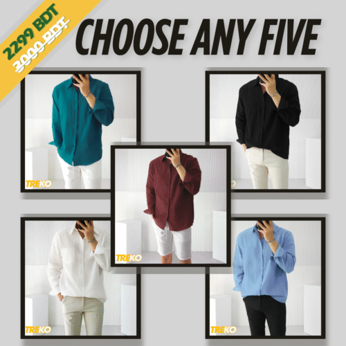 5 Pieces Combo- Solid Casual Shirt