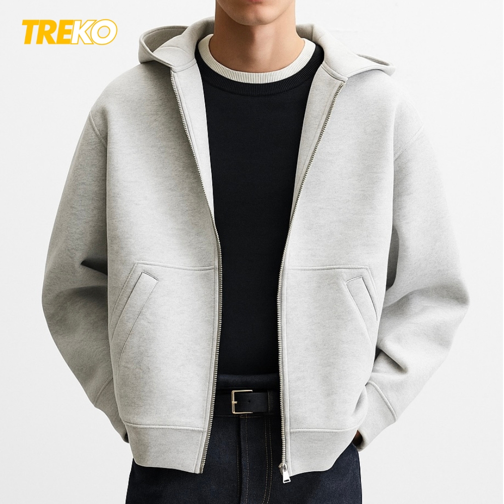 Structured Baggy Fleece Jacket - White Ash