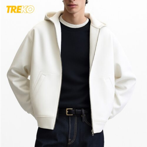 Structured Baggy Fleece Jacket - White