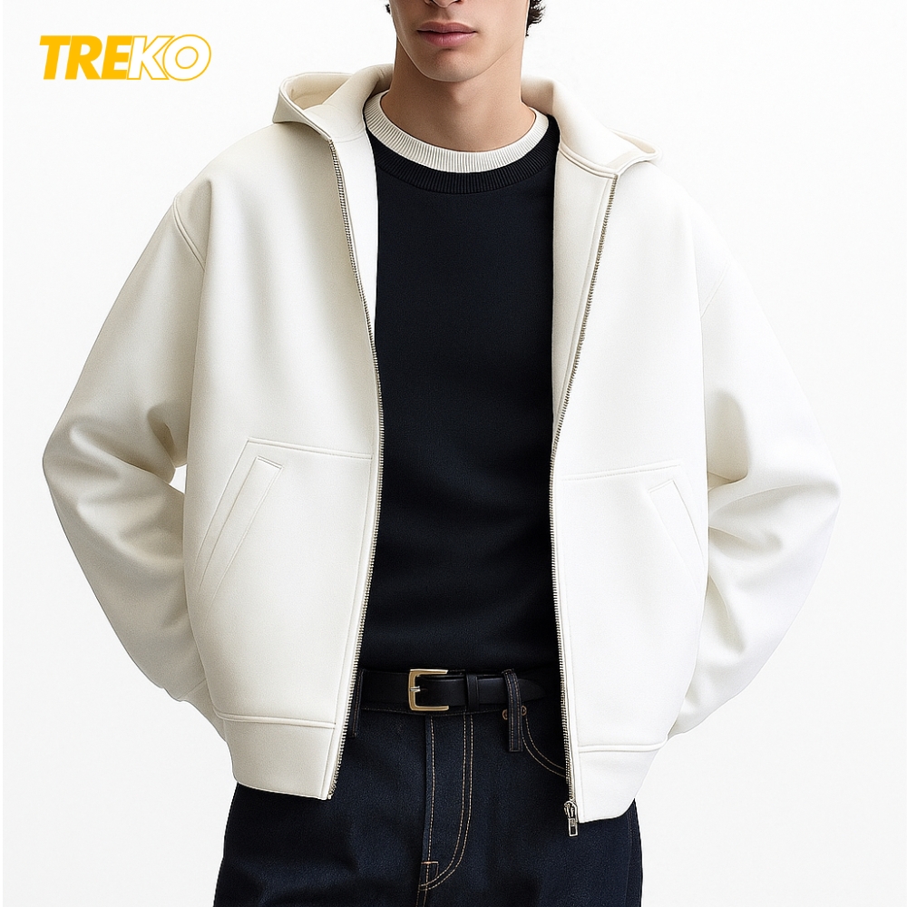 Structured Baggy Fleece Jacket - White