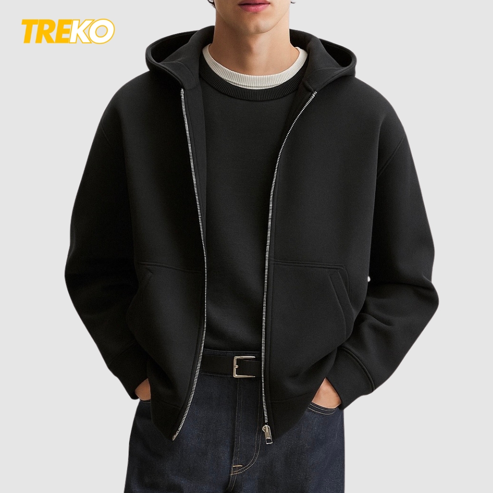 Structured Baggy Fleece Jacket - Black