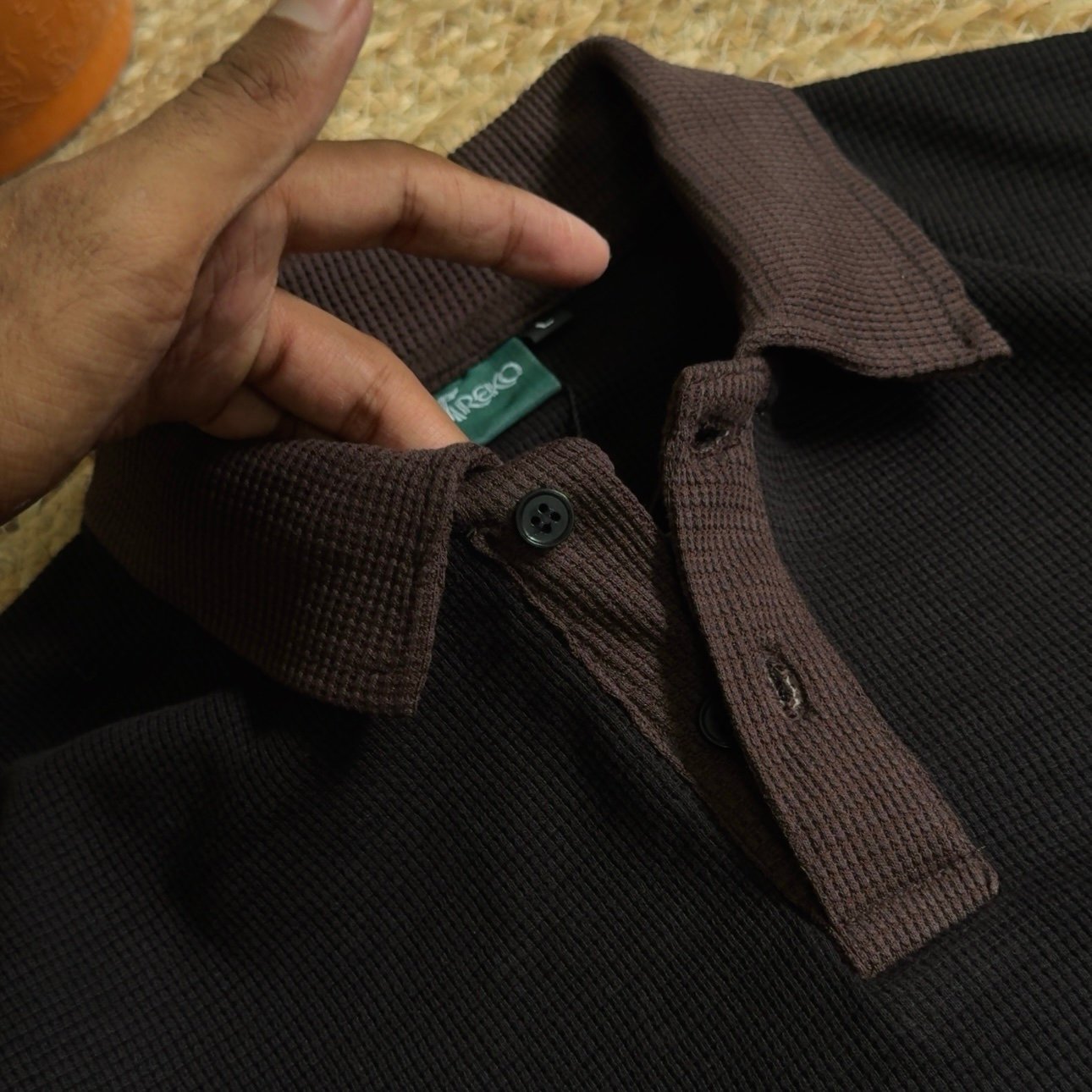 OVERSIZED WAFFLE POLO BLACK - Image 2