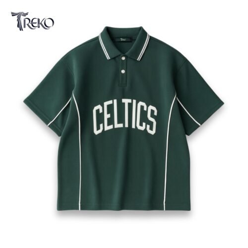 CELTICS TERRY COTTON CROPPED POLO - BOTTLE GREEN