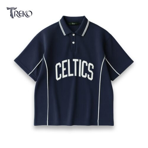 CELTICS TERRY COTTON CROPPED POLO - NAVY BLUE