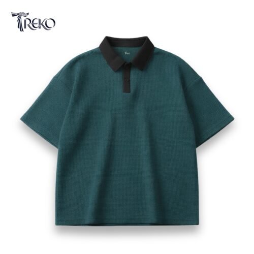 BOXY WAFFLE POLO PETROL BLUE