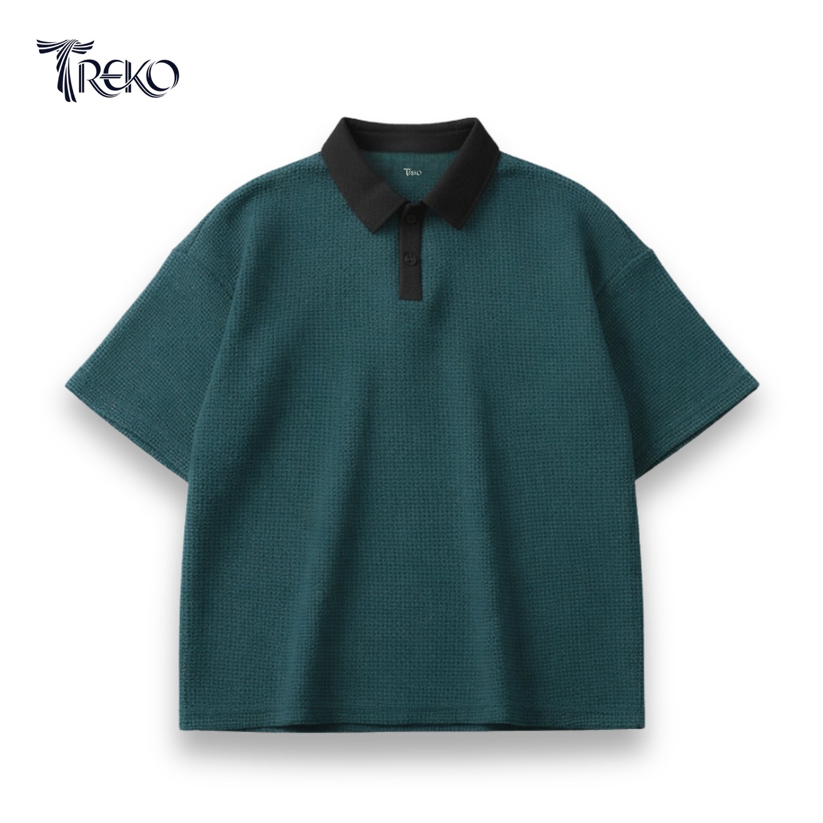 BOXY WAFFLE POLO PETROL BLUE