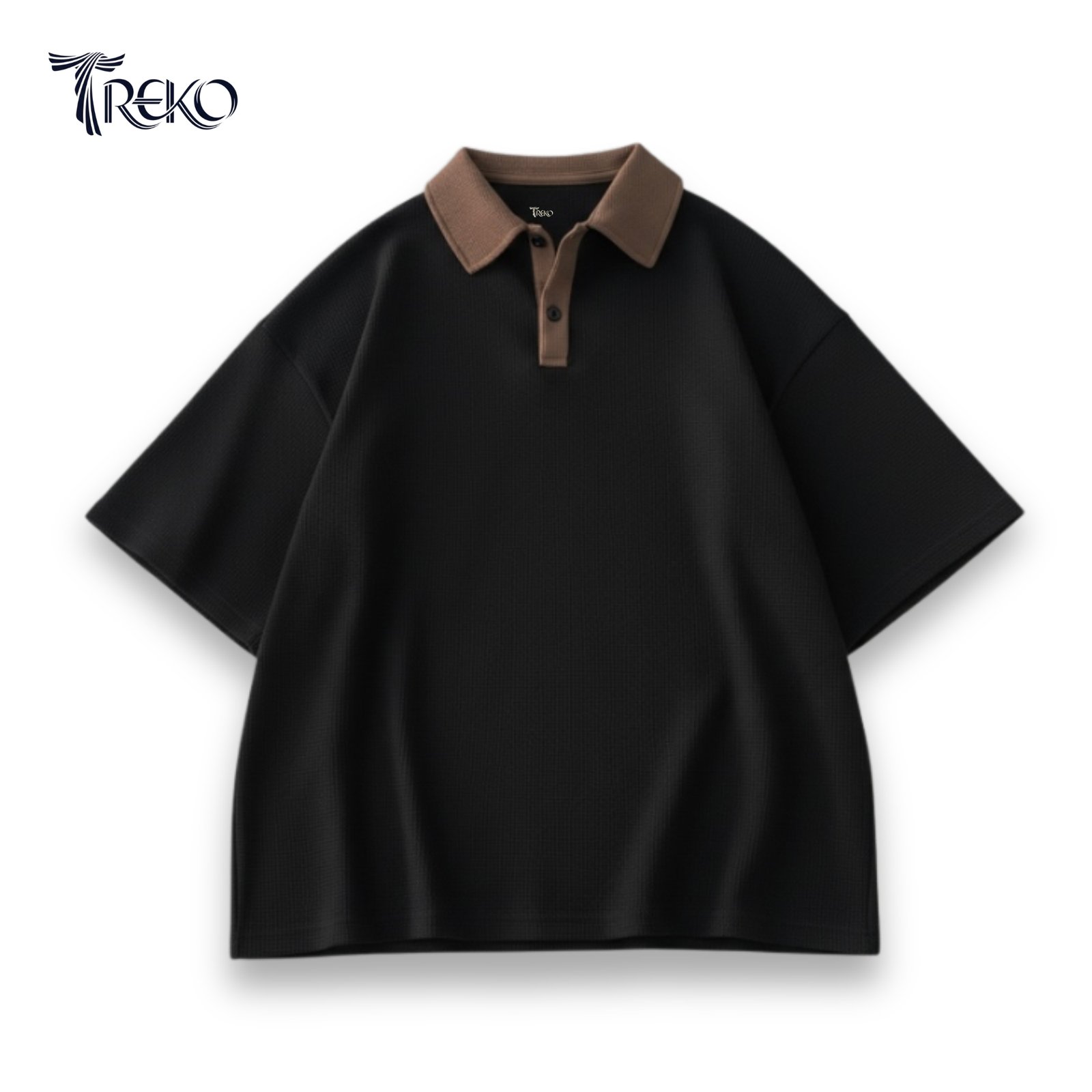BOXY WAFFLE POLO BLACK