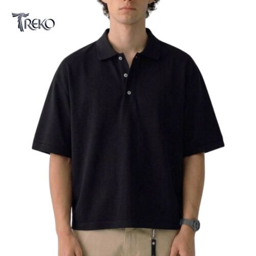 SOLID PK BOXY POLO - BLACK
