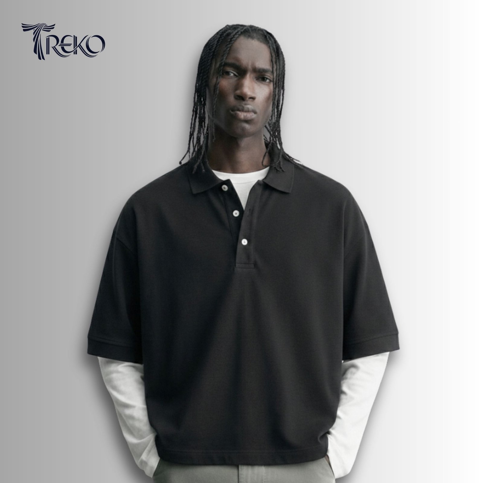 SOLID PK BOXY POLO - BLACK - Image 2