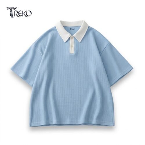 OVERSIZED WAFFLE POLO SKY BLUE