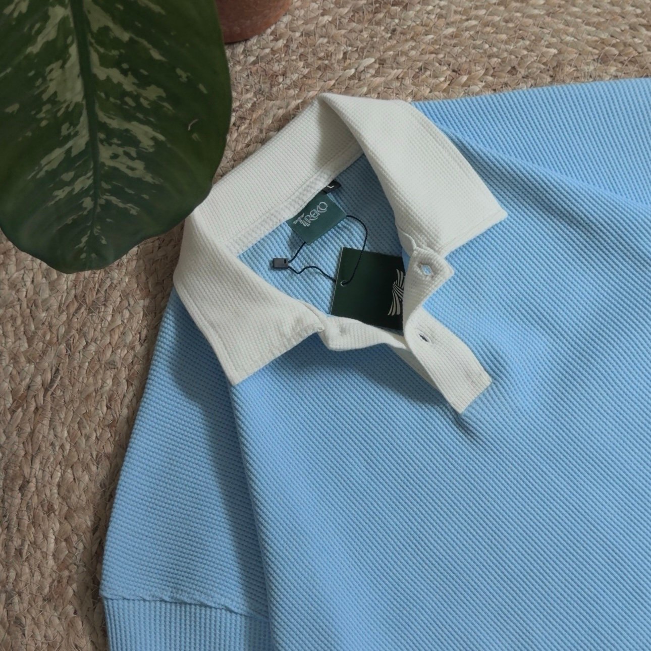 OVERSIZED WAFFLE POLO SKY BLUE - Image 2