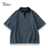 OVERSIZED WAFFLE POLO SLATE BLUE