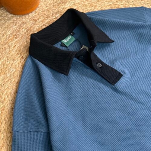 Alternative view of OVERSIZED WAFFLE POLO SLATE BLUE