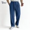 BAGGY CORD RIB KNIT KOREAN TROUSERS NAVY BLUE