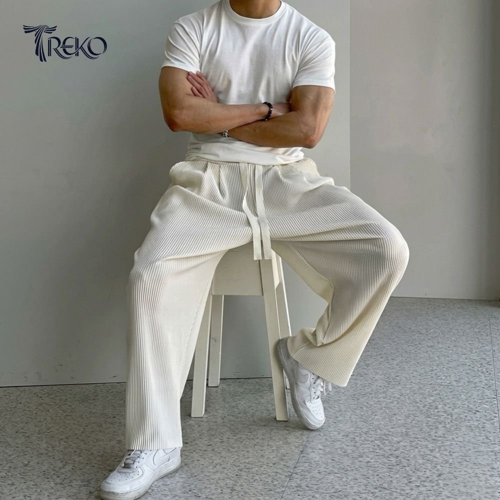 BAGGY CORD RIB KNIT KOREAN TROUSERS OFF-WHITE - Image 3