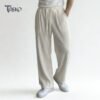 BAGGY CORD RIB KNIT KOREAN TROUSERS OFF-WHITE