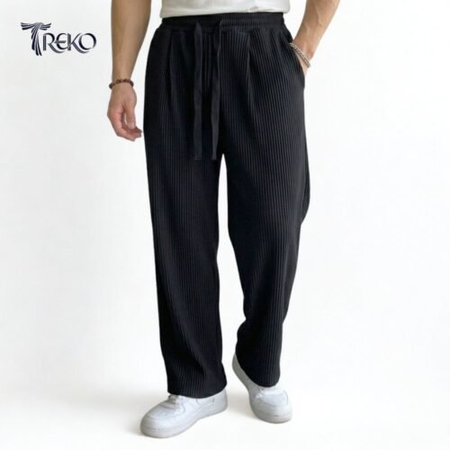 BAGGY CORD RIB KNIT KOREAN TROUSERS BLACK