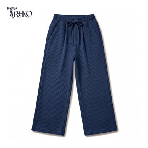 BAGGY CORD RIB KNIT KOREAN TROUSERS NAVY BLUE