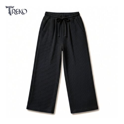 BAGGY CORD RIB KNIT KOREAN TROUSERS BLACK