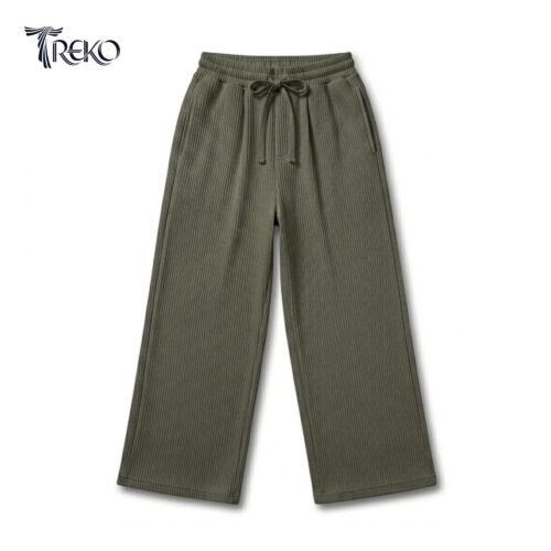 BAGGY CORD RIB KNIT KOREAN TROUSERS OLIVE