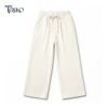 BAGGY CORD RIB KNIT KOREAN TROUSERS OFF-WHITE