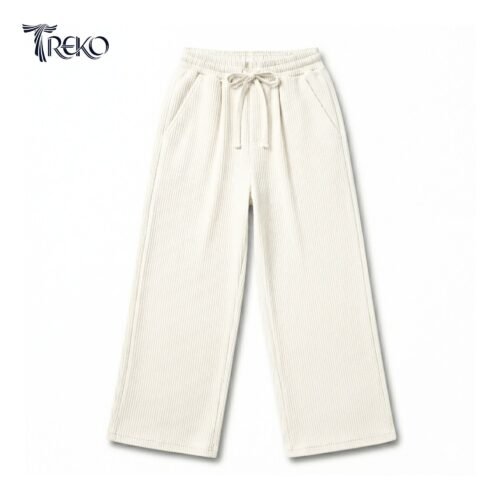 BAGGY CORD RIB KNIT KOREAN TROUSERS OFF-WHITE