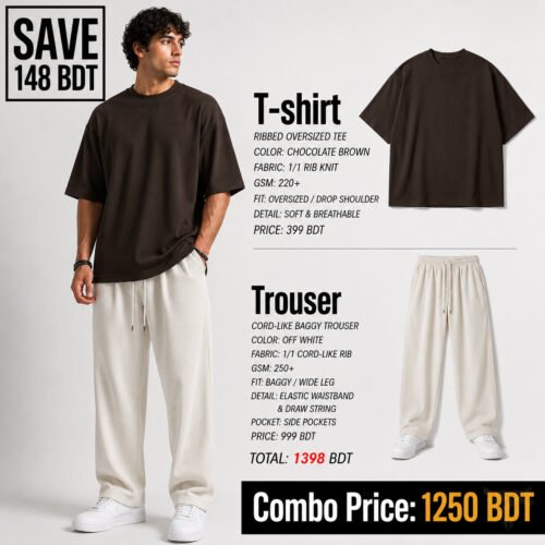 RIB SET - CHOCOLATE BROWN & OFF WHITE
