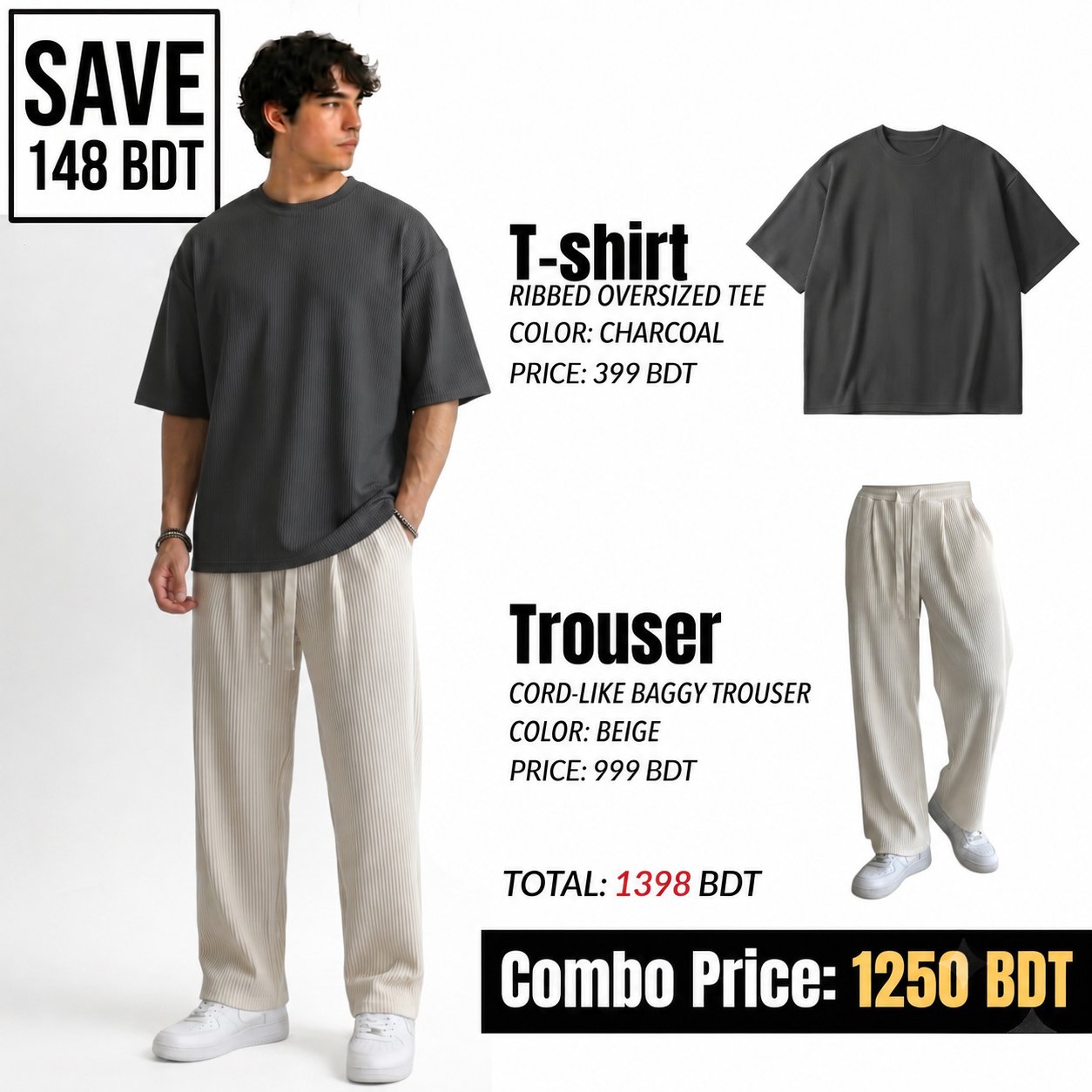 RIB SET - CHARCOAL GRAY & OFF WHITE