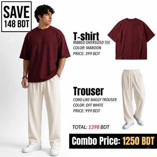 RIB SET - MAROON & OFF WHITE