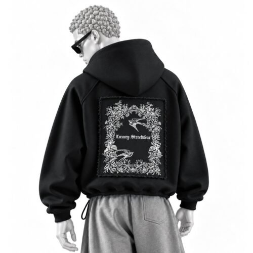 FERAL GRACE HEAVY WEIGHT PATCH HOODIE - BLACK