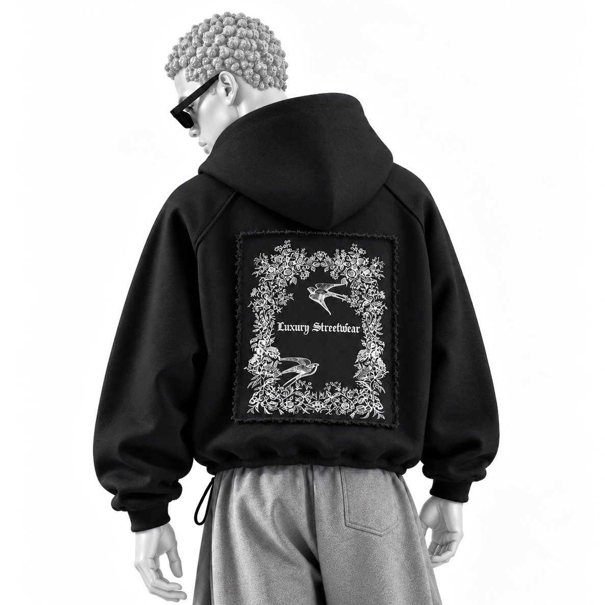 FERAL GRACE HEAVY WEIGHT PATCH HOODIE - BLACK